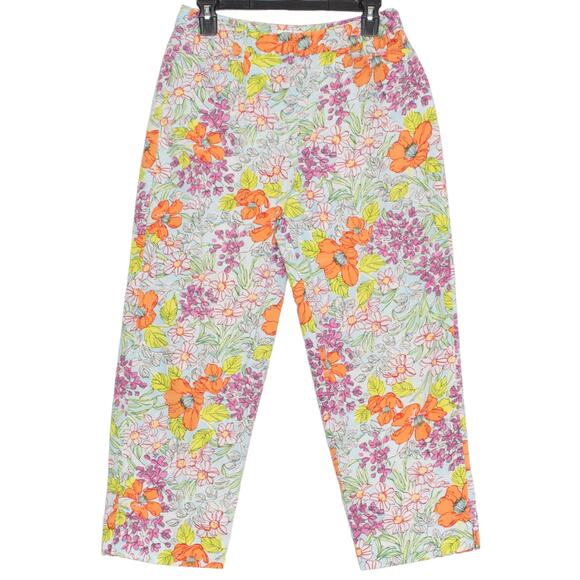 Talbots Vintage Pants Floral High Rise Cropped Botanical Boho Retro Summer 8 - Picture 1 of 3